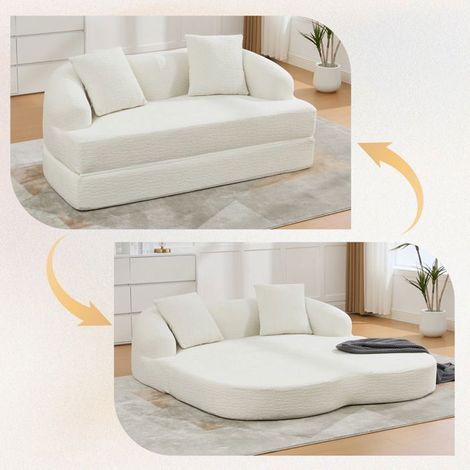 Canapé Convertible 157x84x65 Chenille Doux Beige 2 Places - Canapé-Lit - Mousse Haute Densité, 2 Coussins, Ergonomique, Sans Montage (1/5)