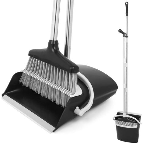 Broom and Dustpan Set, 180 Degree Dustpan with Long Handle (149 cm), Extendable Handle, Portable Dustpan for Awning, Home, Office, Lobby, Patio (1/5)