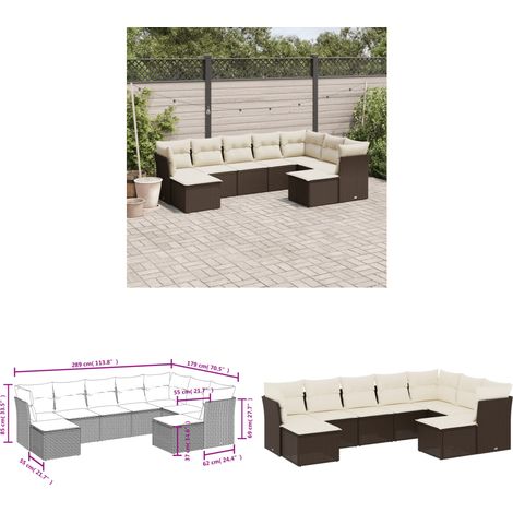 9-tlg. Garten-Sofagarnitur mit Kissen Braun Poly Rattan - Gartensortiment - Gartenmöbelset - Lounge Möbel - Rattan Gartenmöbel - Polyethylen Furniture - Home & Living (1/3)