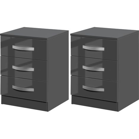 HOMCOM Set 2 Comodini Lucidi in Truciolato con 3 Cassetti Grigio (1/5)