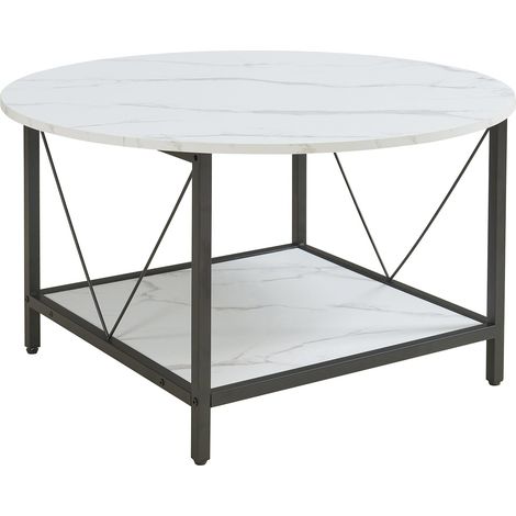 Mesa de centro mesa auxiliar diámetro 80x46 cm efecto mármol blanco 030010789