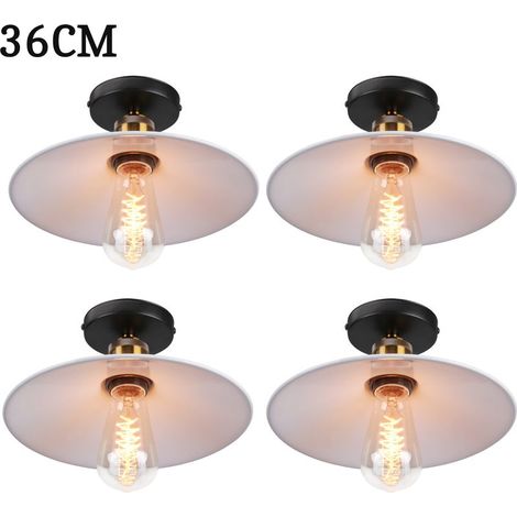 Plafonnier Industriel Rétro Vintage Abat-jour Métal E27 360mm Blanc 4PCS (1/5)