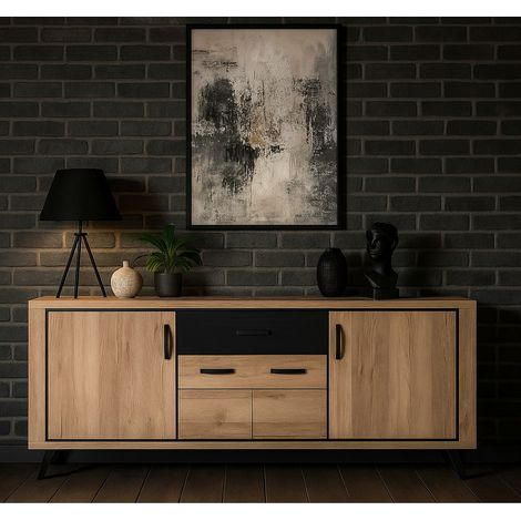 Buffet industriel 4 portes et 1 tiroir bois et métal ERIA (1/5)