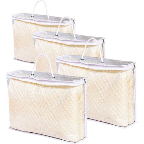Lot de 4 sacs de rangement transparents à fermeture éclair avec poignée renforcée pour vêtements, couvertures, couettes (1/5)