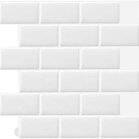 10 Stück weiße, selbstklebende Wandfliesenaufkleber, 3D-Aufkleber für Küche und Badezimmer (30,5 x 30,5 cm) (1/5)