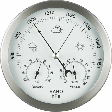 Station météo 3en1 cadre inox Ø 14 cm baromètre thermomètre hygromètre