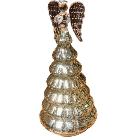 Albero di Natale con angelo, in vetro, illuminato, 25,4 cm, con timer, decorazione natalizia (1/5)