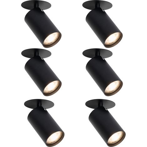 Set of 6 Modern Recessed Spotlights Black GU10 50mm - Chels