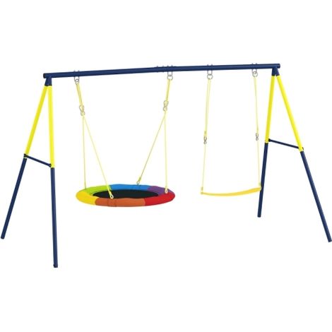 Schaukelgestell Schaukel-Set mit Nestschaukel Gurtschaukel verstellbarem Seil für 3-8 Jahre 265x160x178 cm Mehrfarbig
On-Site (1/5)