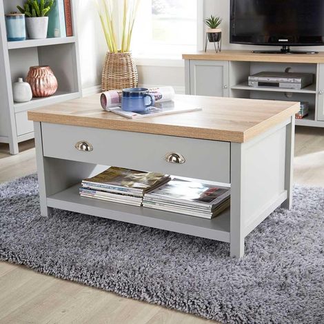 Coffee Table 2 Drawer Occasional Reception Table Metal Handles Avon 36mm Oak Top (1/5)