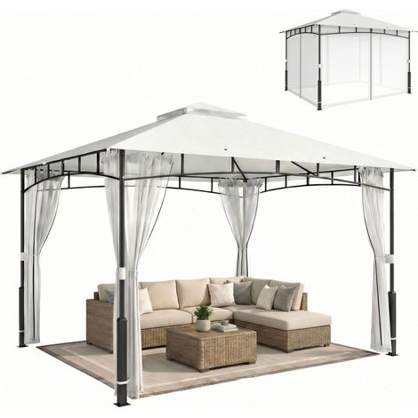 Pavillon, 3x3,6 m wasserabweisend Stabil Gartenpavillon mit Moskitonetz, Doppeldach, für Garten, Terrasse, Schwarz