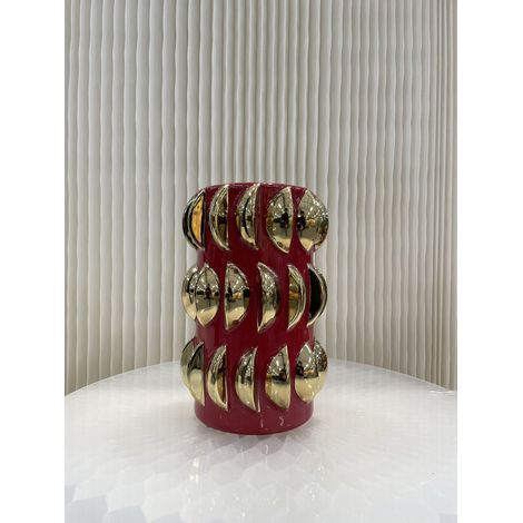 Vase de Table Cylindrique en Porcelaine Fait Main Rouge Bordeaux et Accents Dorés - PANGIVO (1/2)