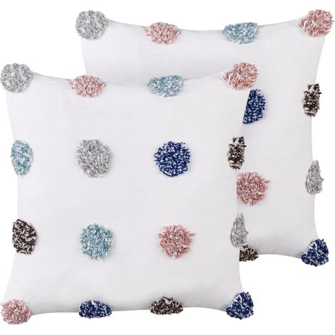 Conjunto de 2 cojines decorativos de algodón cuadrados 45 x 45 cm funda extraíble blanco Bracken