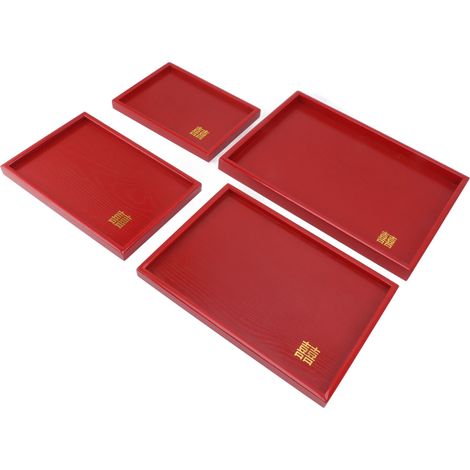 Set aus 4 roten chinesischen Serviertabletts für Hochzeiten, Tee, Kaffee, Snacks, Obst, Süßigkeiten, quadratische Tabletts (1/5)