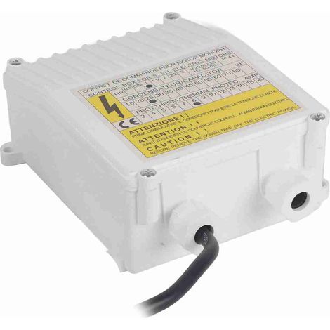 Coffret de commande pour pompe immergée et aspirante 0,75 kW 1 CV, disjoncteur thermique intégré, condensateur 40 µF, 18 A, prise US 110 V, usage domestique (1/5)