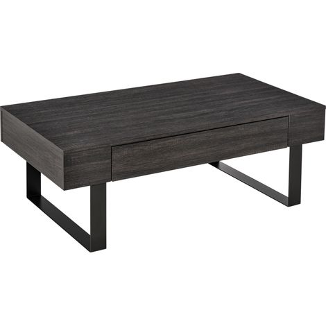 Table basse avec tiroir et étagères, cadre en métal noir, 110 x 60 x 40 cm, design moderne pour salon (1/5)