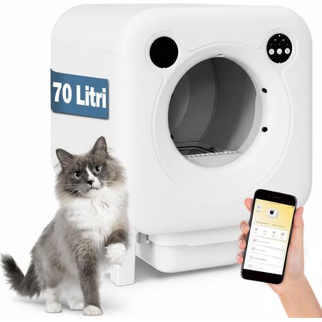 Litière Auto-nettoyante XXL pour Chats avec Application de contrôle Intelligente WiFi, capacité 70 litres élimination Efficace des odeurs désagréables, Surveillance du Poids et de la fréquence (1/5)