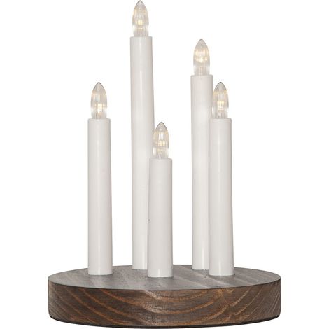 Chandelier LED sans fil Star Trading 'Doris', base en bois, 5 bougies LED, piles + minuteur, marron, H 24 cm, Ø 17,5 cm (1/4)