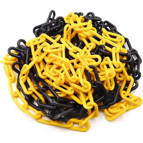 Chaîne de signalisation en plastique noir et jaune 10 m x 8 mm - Chaîne de signalisation légère et pratique avec 4 crochets en S - Chaîne en plastique pour bloquer les surfaces (1/5)
