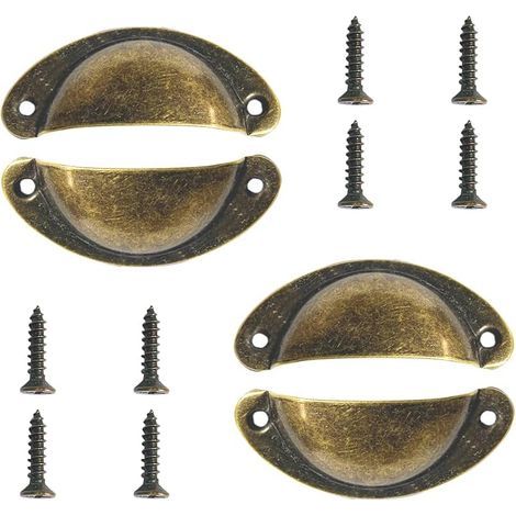 Lot de 4 Poignées Rétro Coquille – Bronze, Poignées pour Tiroirs, Armoire, Meubles (1/5)