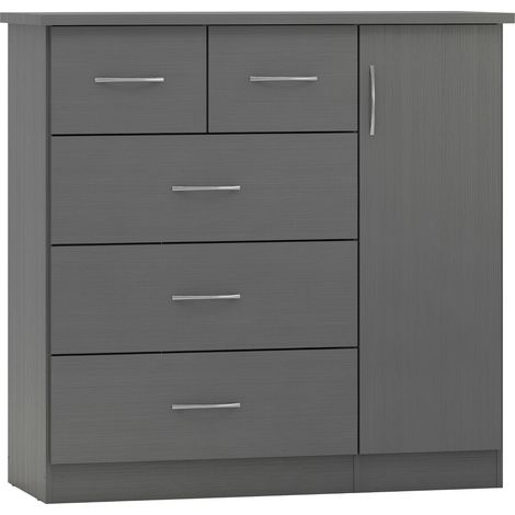 Nevada 5 Drawer Low Wardrobe - L46 x W117 x H115 cm - 3D Effect Grey (1/5)