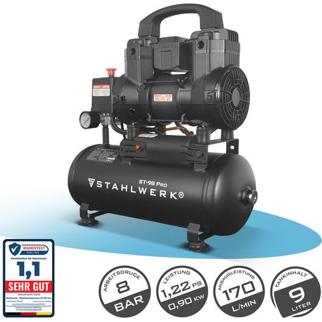 STAHLWERK Kompressor 8 bar 9 L 1,22 PS 0,90 kW 170 l/min Druckluftkompressor