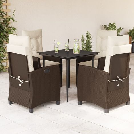 5-tlg. Garten-Essgruppe mit Kissen Braun Poly Rattan (1/5)
