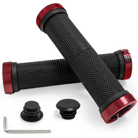 Puños de bicicleta, puños ergonómicos de goma antideslizantes para manillar con doble abrazadera de aluminio, compatibles con bicicletas de montaña y BMX.