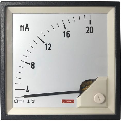 Ampèremètre analogique de panneau V c.c. RS PRO, Echelle 20 (Input)mA, 96mm x 96mm ( Prix pour 1 ) (1/3)