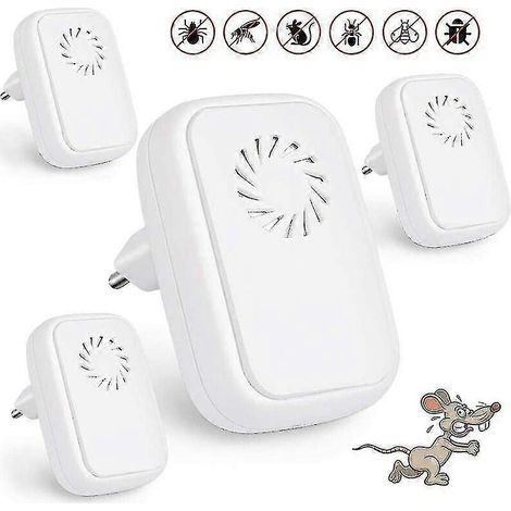 Lot de 4 répulsifs ultrasoniques contre les souris et les rats, répulsif contre les insectes et les araignées pour les moustiques, les mouches, les cafards, les rats, les souris [jkw] (1/4)