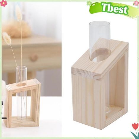 Vase Tube À Essai - Verre Trempé + Support En Bois MDF - Décoration Bureau Maison - 1 Pièce (1/5)