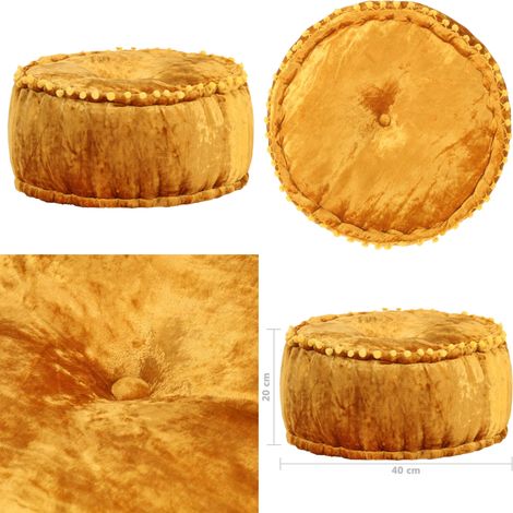Pouf Rond Velours 40x20 cm Moutarde - Pouf Rond - Pouf Velours - Ottoman - Chaise Relaxante - Mobilier D'intérieur - Home & Living (1/5)
