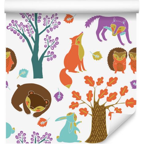 Papier peint Animaux de la forêt dans une forêt colorée pour salon et chambre 50x1000 cm (1/5)