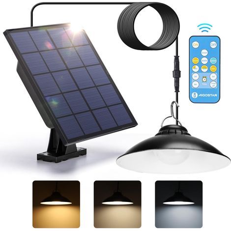 Lampe solaire d'extérieur avec télécommande,Dimmable. Lampe solaire avec minuterie,Batterie de grande capacité,étanchéité IP65,Lampe solaire avec câble de 3 mètres pour intérieur/extérieur (1/5)