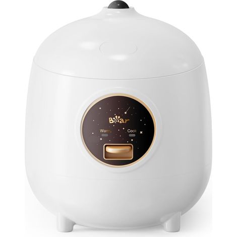 Cuiseur à riz 2 tasses non cuit, 1.2L, blanc, avec revêtement antiadhésif, sans BPA, mini cuiseur à riz portable, un bouton pour cuire et maintenir au chaud (1/5)
