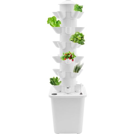 Tour hydroponique Aeroponic à 30 trous, Système de culture sans terre à 6 étages pour l'intérieur, Réservoir d'eau de 10 l, Pompe et accessoires inclus pour légumes, tomates, fraises, laitue (1/5)