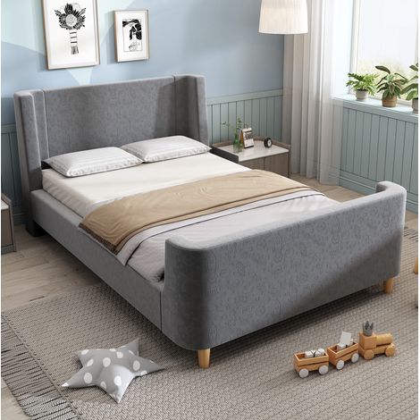 Cama infantil trineo tapizada estampado espacial gris OKMYHOME (1/5)