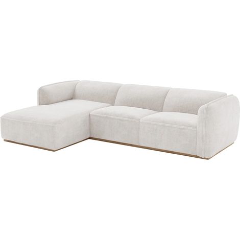 Canapé d'angle gauche en tissu chenille beige et base en bois CANOBRU (1/4)