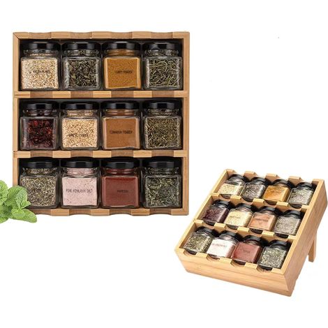 Bamboo Spice Rack 3 Levels Kitchen Cupboard Organiser (1/5)