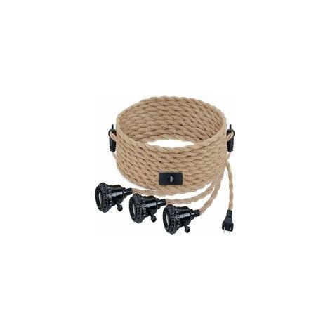 Suspension luminaire vintage industrielle 3 lumières E27, corde de chanvre DIY, style rétro pour salon, café, restaurant –