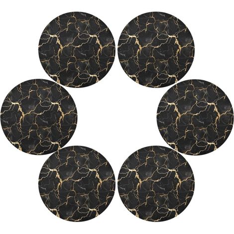 Lot de 6 sets de table ronds en marbre imprimé marbre noir et doré pour table de cuisine - Sets de table lavables, Sous Assiettes'Parent'-'-