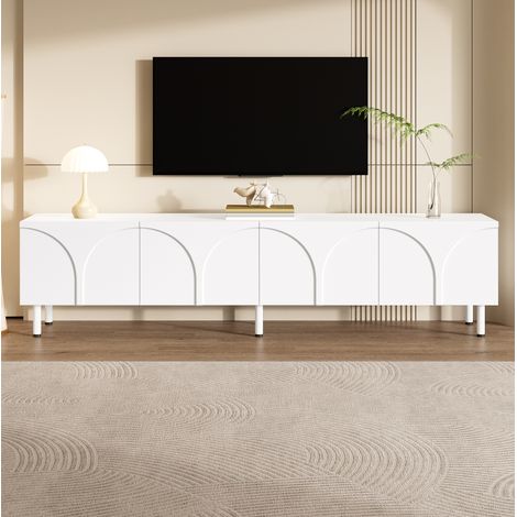 Mobile TV 180x35x49 cm bianco in MDF e PB con 4 ante, piedini in metallo e 2 vani contenitivi (1/5)