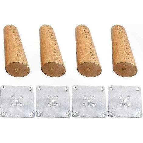 Set de 4 pieds en bois effilés pour meubles, hauteur 20cm, avec platines de fixation et vis, parfaits pour remplacer ceux de canapé, lit, meuble TV ou table à manger. (1/3)