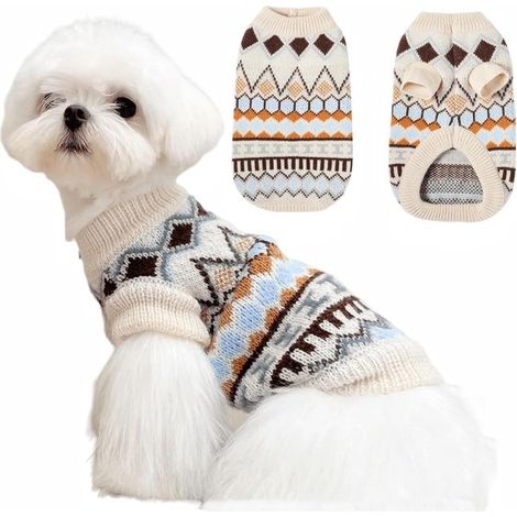 Maglioncino caldo per cani Chihuahua, maglione per cani di piccola taglia, girocollo, polsini a coste, elastico, taglia piccola, blu, X (1/5)