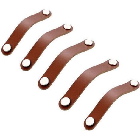 Set mit 5 Ledergriffen für Möbel inklusive Schrauben – Accessoires für Küche, Bad und Schranktüren – Braun (1/4)