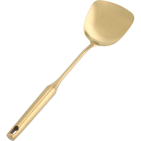 Louche en acier inoxydable dorée 03, grande cuillère à soupe, spatule de cuisine, ustensile de cuisson, idéale pour servir et remuer. (1/5)
