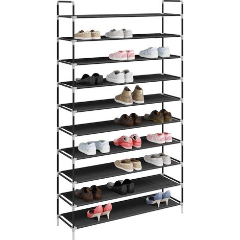 Armoire à Chaussures, Meuble Étagère de Rangement, Range-chaussures avec 10 étagères Métal et Tissu non tissé Noir OIB3362E (1/5)