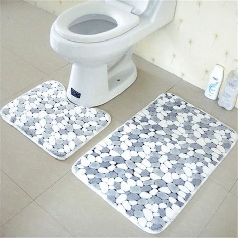 2 PCS Tapis de Bain et Contour WC Tapis de Sol Antidérapant Absorbant (1/4)