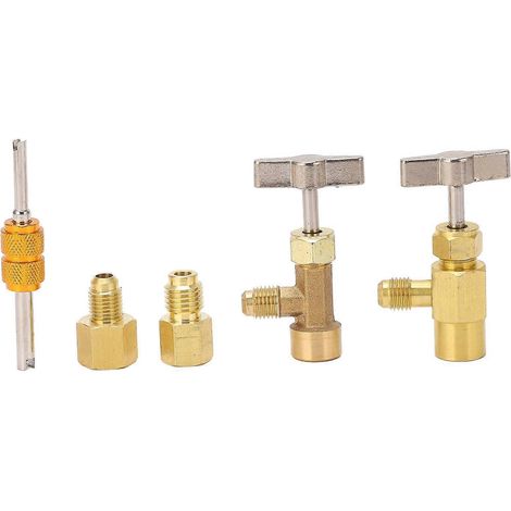 Robinet distributeur à fermeture automatique R134A en laiton, type à perforation, avec adaptateurs pour réservoir de réfrigérant pour climatiseur (1/5)