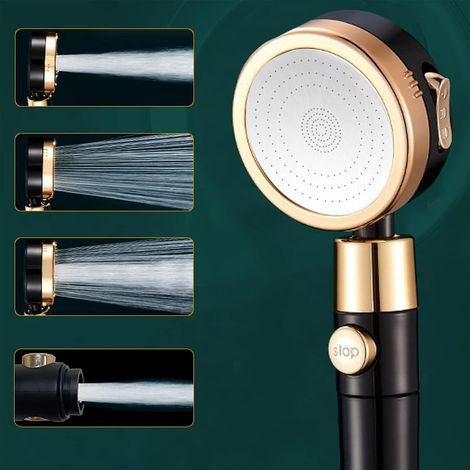 CCYKXAA Comes with 1.5m Hose Water Saving Shower Head Anti-Limescale Shower Head, High Pressure Bathroom Shower Head with 3+1 Modes and Filter, One Key Water Stop - ABS - Matte Black (Black) (1/4)